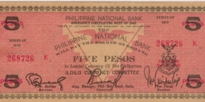 S-328b Iloilo 5 Pesos note on yellow paper. Banknote
