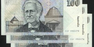 1984 $100 consecutive run of three notes in UNC Banknote