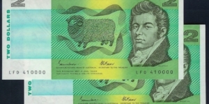 1985 $2 note pair with nice serial number 40999-41000 Banknote