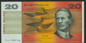 1991 $20 Fraser & Cole signatures AAA prefix in UNC Banknote