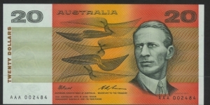 1993 $20 note Fraser & Evans signatures AAA prefix in UNC Banknote