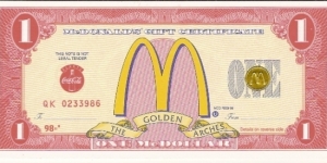 One of a book of MacDonald's coupons for Halloween good for USD1 toward purchase. Banknote