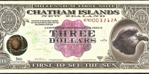 Chatham Islands 1999 3 Dollars (300 Cents). Banknote