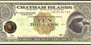 Chatham Islands 1999 10 Dollars (1,000 Cents). Banknote