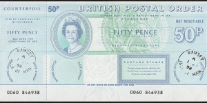 Isle of Man 1998 50 Pence postal order. Banknote