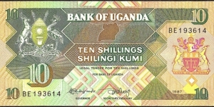 Uganda 1987 10 Shillings. Banknote