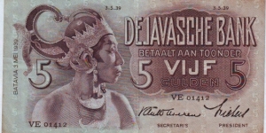  5 Gulden Netherlands Indies Banknote