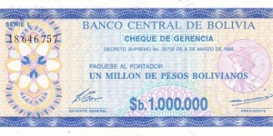 Bolivia P192Ca (1000000 pesos bolivianos 8/3-1985) Banknote