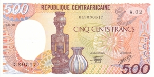 Central African Republic P14c (500 francs 1/1-1987) Banknote