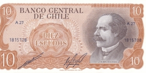 Chile P143 (10 escudos ND 1973-75) Banknote