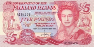 Falkland Islands P12a (5 pounds 14/6-1983) Banknote