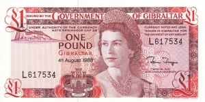 Gibraltar P20e (1 pound 4/8-1988) Banknote
