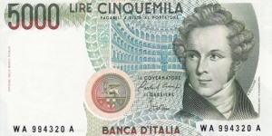 Italy P111a (5000 lire 1985) Banknote