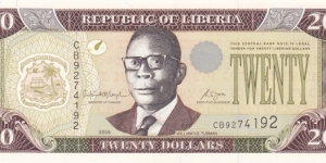 Liberia P28c (20 dollar 2006) Banknote