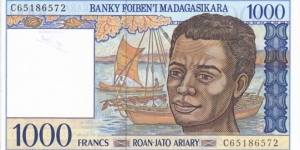 Madagascar P76 (1000 francs ND 1994) Banknote