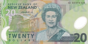 New Zealand P187b (20 dollar 2006) Polymer Banknote