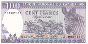 Rwanda P19 (100 francs 1989) Banknote