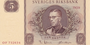 Sweden P42d (5 kronor 1959) Banknote