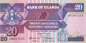 Uganda P29a (20 shillings 1987) Banknote
