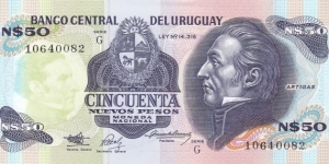 Uruguay P61A (50 nuevos pesos ND 1989) Banknote