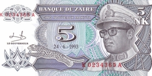 Zaire P48 (5 nouveaux makuta 24/6-1993) Banknote