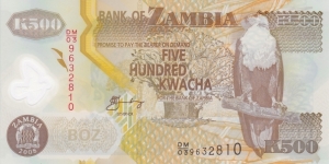 Zambia P43f (500 kwacha 2008) Polymer Banknote