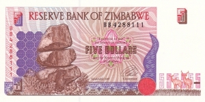 Zimbabwe P5b (5 dollar 1997) Banknote