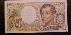 A nice old-style 200-franc note of the style I used when working in Paris in 1995.  Brings back fond memories! Banknote