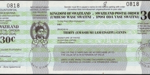Swaziland 1993 30 Cents postal order. Banknote