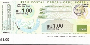 Ireland 1999 1 Pound postal order. Banknote