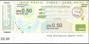 Ireland 2000 50 Pence postal order. Banknote