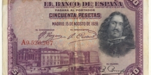 50 Pesetas (interbellum period 1928) Banknote