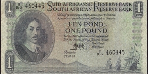 South Africa 1954 1 Pound.

Afrikaans on Top type. Banknote