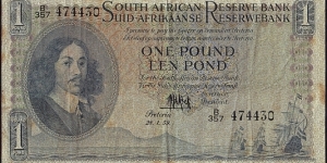 South Africa 1959 1 Pound.

English on Top type. Banknote