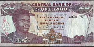 Swaziland 2001 20 Emalangeni. Banknote