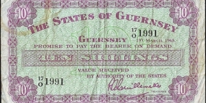 Guernsey 1965 10 Shillings. Banknote