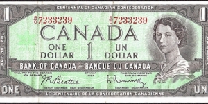 Canada 1967 1 Dollar.

Centenary of Canadian Confederation.

Serial numbers. Banknote