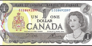 Canada 1973 1 Dollar.

Plate no. 11. Banknote