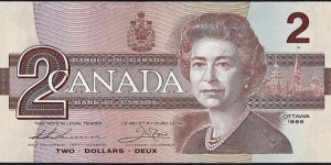 Canada 1986 2 Dollars.

Plate no. 15. Banknote
