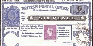 British Field Post Office in Egypt 1945 6 Pence postal order. Banknote