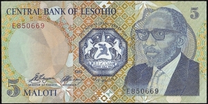 Lesotho 1989 5 Maloti. Banknote