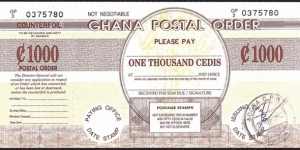 Ghana 1995 1,000 Cedis postal order. Banknote