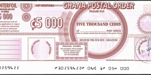 Ghana 2002 5,000 Cedis postal order. Banknote