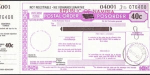 Namibia 1993 40 Cents postal order. Banknote