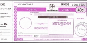 Namibia 1997 40 Cents postal order. Banknote