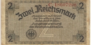 2 Reichsmark/german occupied territory(Third Reich 1939-1945) Banknote