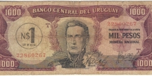 1000 Pesos(overprinted with value 1 nuevo peso-1975) Banknote