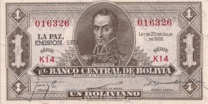 1 BOLIVIANO Banknote