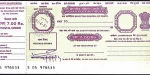 India 1994 7 Rupees postal order. Banknote