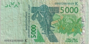 5000 Francs , The Central Bank of West African States is a central bank serving the eight west African countries (BCEAO) Serial K Senegal Banknote